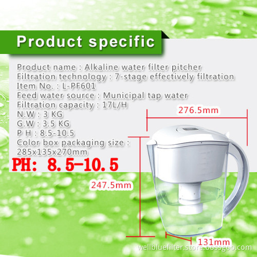 Shenzhen Wellblue Negative Ion Ceramic Balls Alkaline Water Pitcher with pH (8.0-10.5)